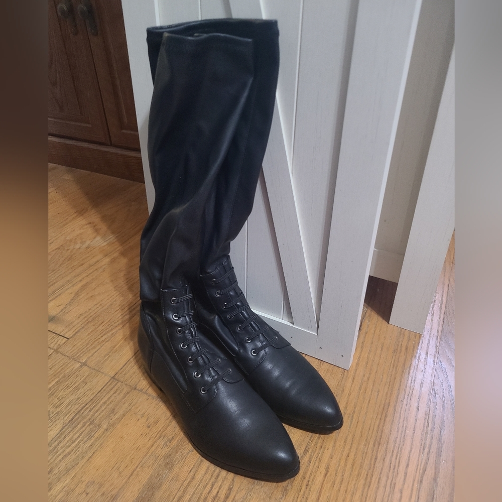 Ladies Faux Leather Slim Stretch Boots New